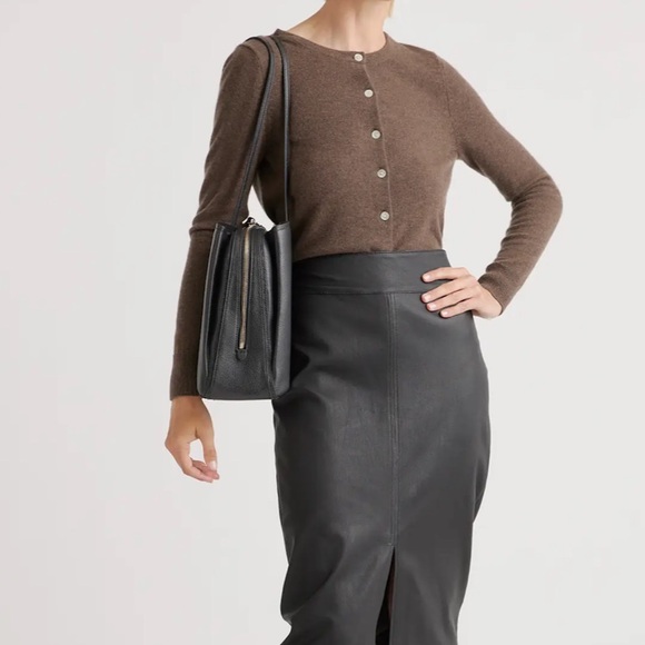 Quince Handbags - QUINCE Italian Black Leather Triple Compartment Work Bag
